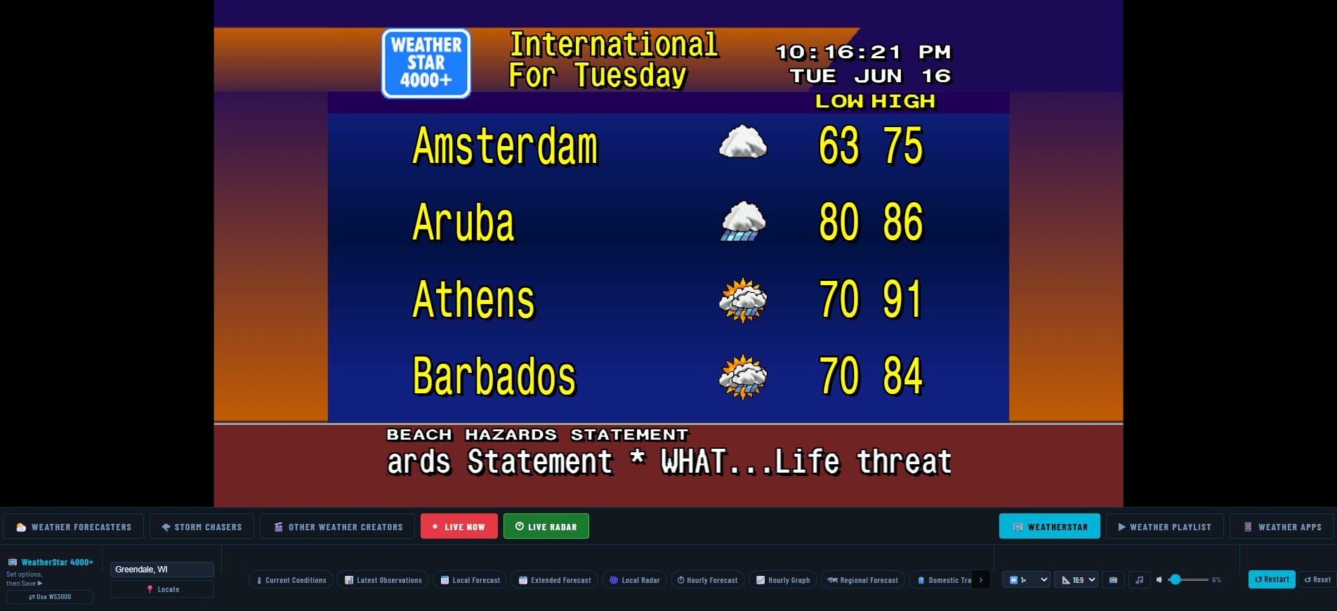 WeatherTV WeatherStar 4000+ international travel forecast display