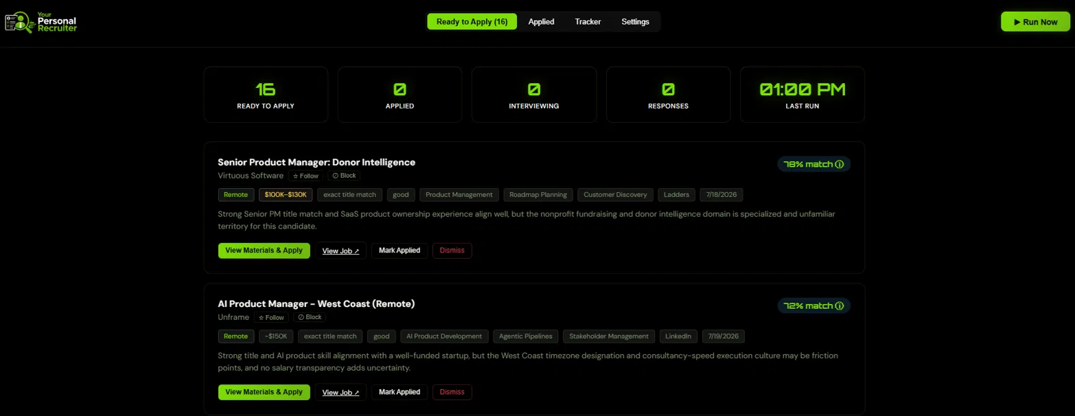 Your Personal Recruiter — AI job matching, resume generation, and application tracking